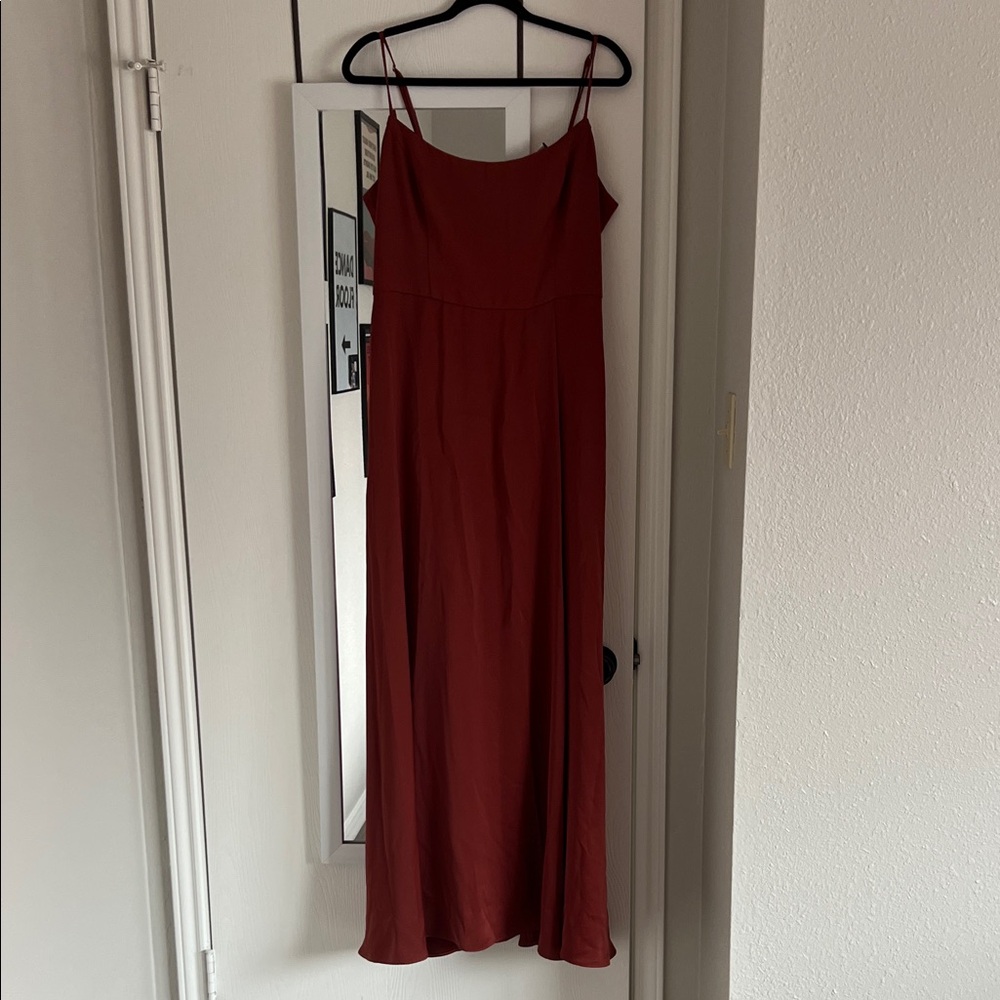 Burnt Orange Spaghetti Strap Wedding Guest Dress